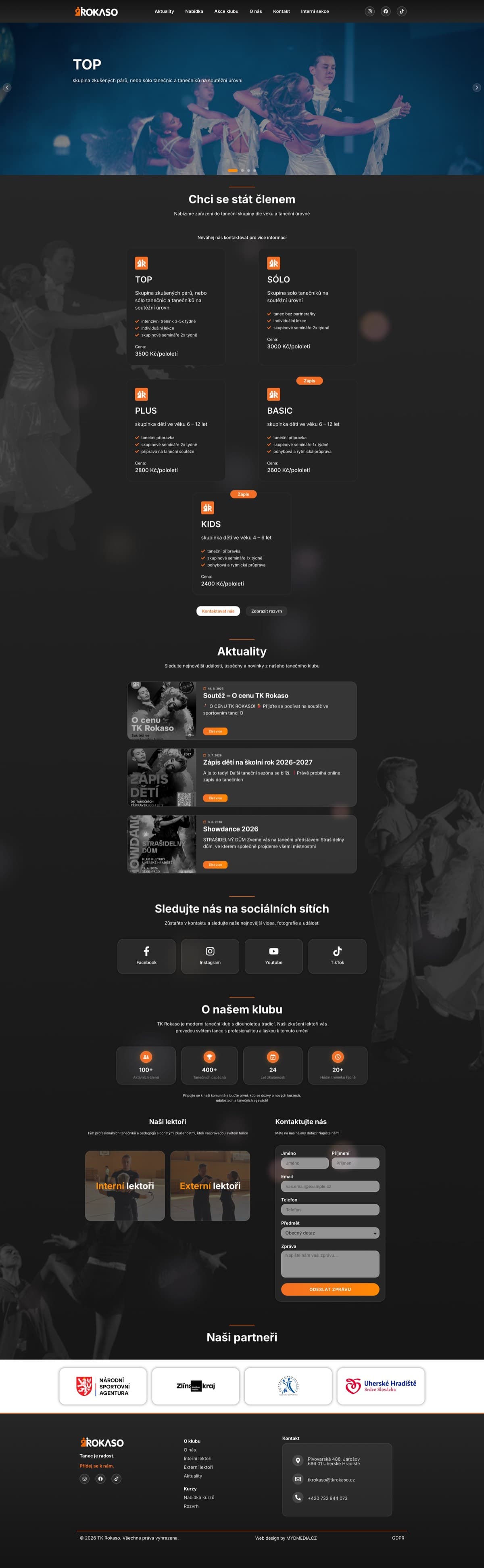 Úvodní stránka webu TK Rokaso